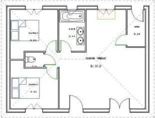 Plan bois plain pied 2 chambres