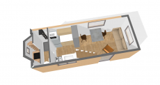 Vue en 3D aménagement intérieur de tiny house