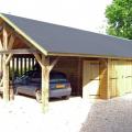 Grand garage en bois avec abri en ossature bois