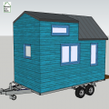 Vue plan mini tiny house modele etudiant en bleu 3d