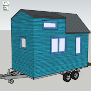Vue plan mini tiny house modele etudiant en bleu 3d