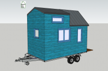 Vue plan maisonnette ou mini tiny house modèle étudiant en bleu 3D